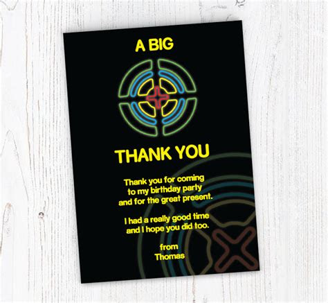  laser tag thank you cards personalise online plus free envelopes
