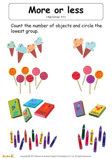 More and less worksheets for kindergarten can help kids understand the relationship between numbers and quantities while improving their counting skills, grasping power, and logicality. more or less worksheet math for kids mocomi preschool math