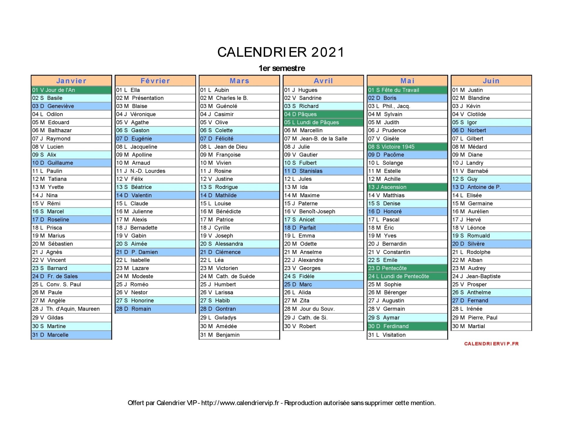 calendrier annuel 2021 excel