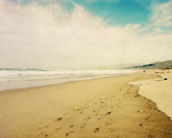 Amber strand - 8x10 Fine Art Beach Photography  - Amber golden sand peaceful oceanside summer aqua sky