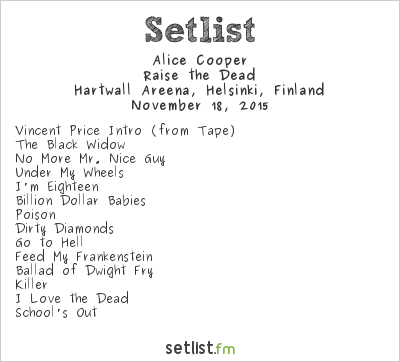 Alice Cooper Setlist Hartwall Areena, Helsinki, Finland 2015, Raise the Dead
