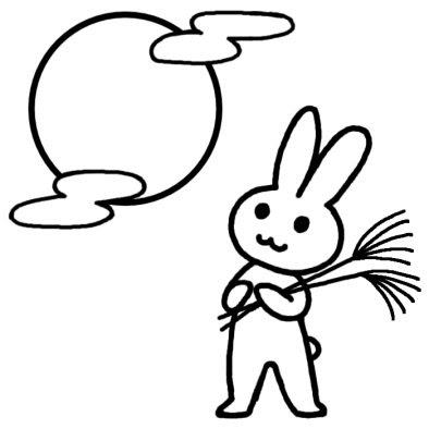 お月見ウサギ1 秋の生き物 秋のイラスト 無料 白黒イラスト素材