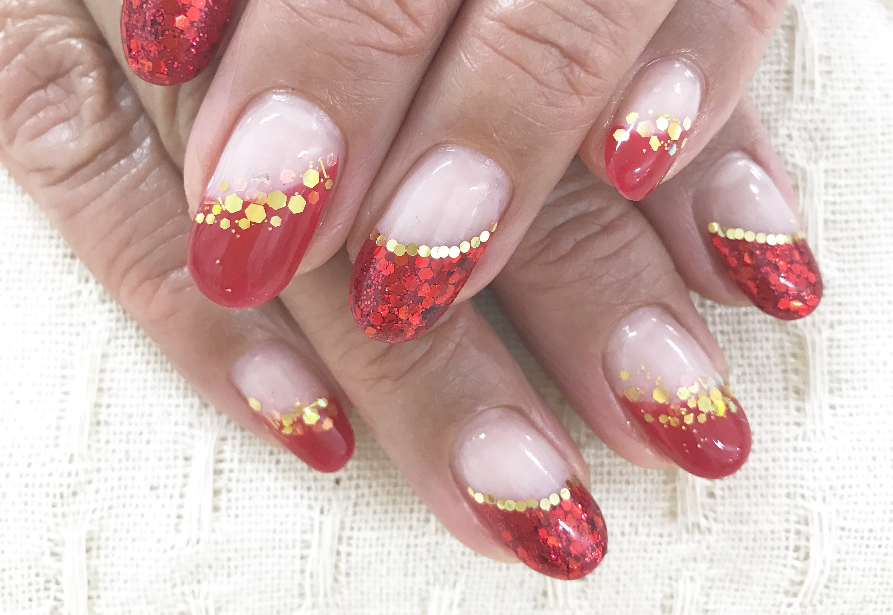 赤ななめフレンチmy Nail 追浜のネイルサロン My Nail 追浜のネイルサロン