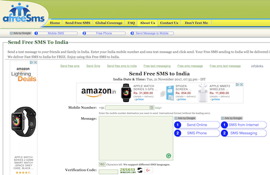 Send Free Unlimited 500 Characters Sms To India Without Registration