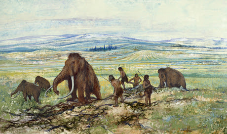 An illustration of a mammoth hunt