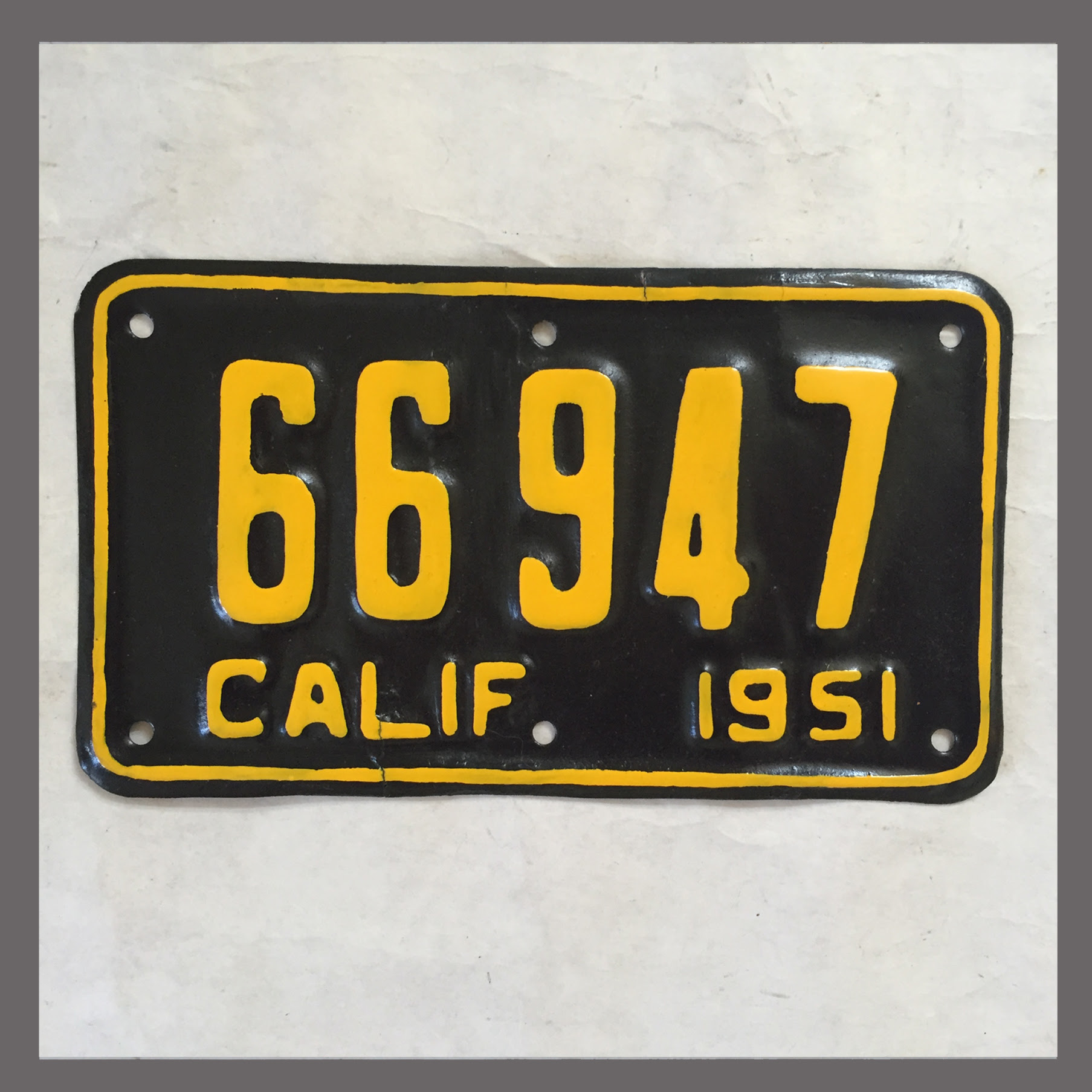 1951 California Repainted YOM Motorcycle License Plate 66947