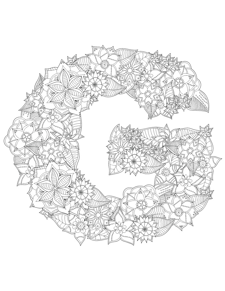 G majuscule en fleurs lettre a dessiner pour adulte  Artherapie.ca