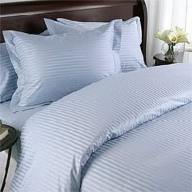 FIVE (5) Piece SINGLE Size Set, BLUE Damask Stripe, 1200 Thread Count / 1200TC SATEEN WEAVE Long Staple 100-Percent Ultra Soft Egyptian Cotton. Set Packaged as 3pc BED SHEET SET & 2pc DUVET BED SET including One (1) Sham & ONE (1) Pillow Case