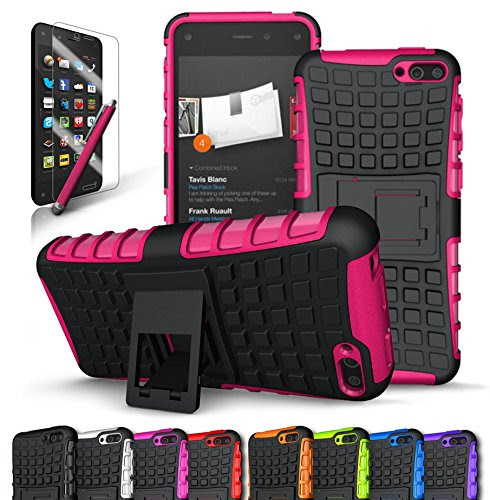 Fire Phone Case, CINEYO(TM) heavy Duty Rugged Dual Layer Case with kickstand (Amazon Fire Phone Case Black) (Black) (Hot Pink)