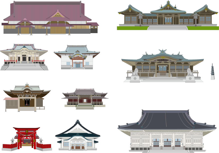 フリーイラスト 神社とお寺の建物セットでアハ体験 Gahag 著作権フリー写真 イラスト素材集
