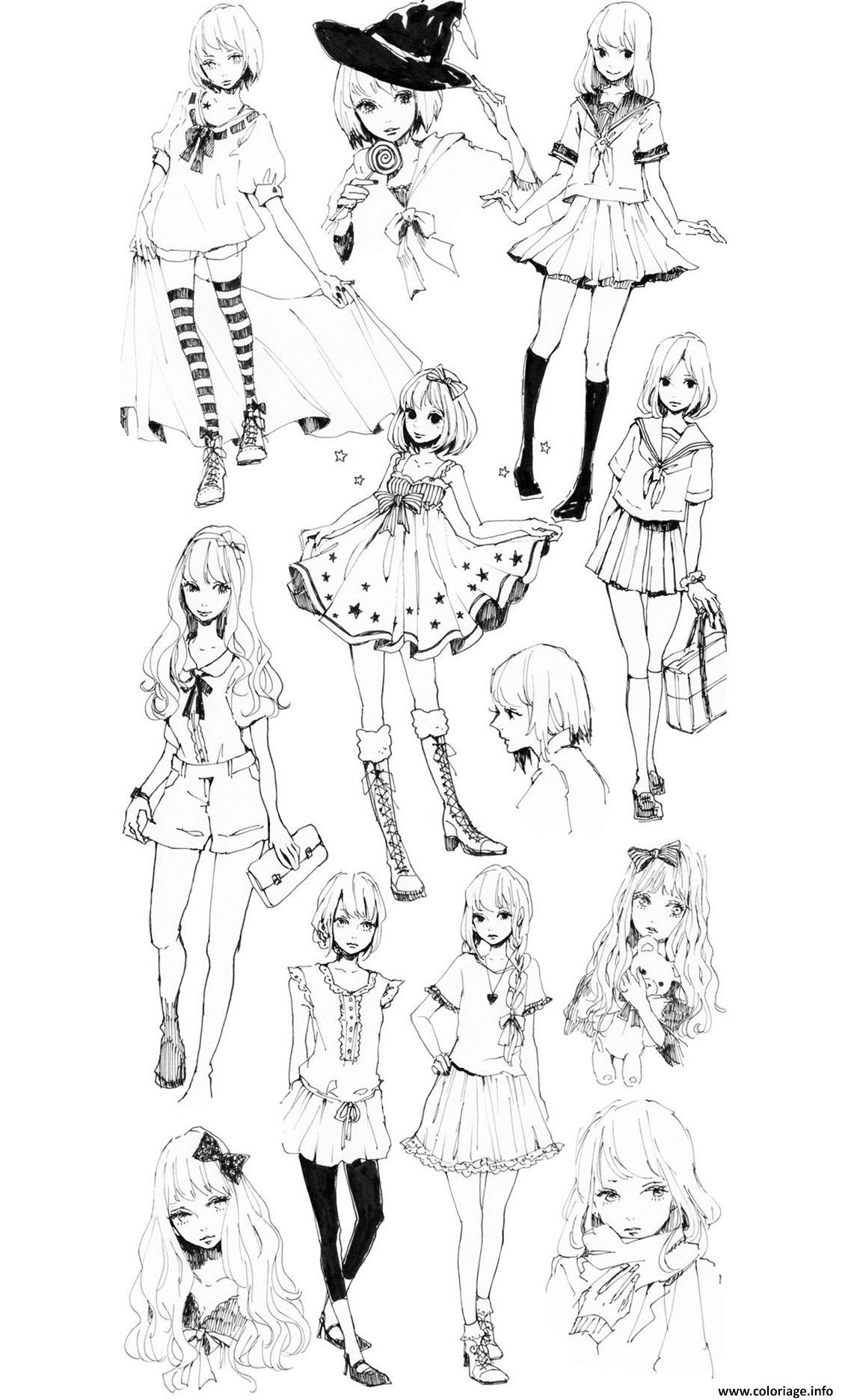 Coloriage Adulte Mode Vetements Style Mangas Dessin   Imprimer