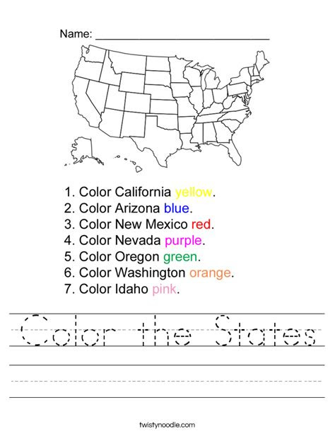  color the states worksheet twisty noodle