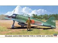 Hasegawa 1/48 Mitsubishi A6M2b ZERO FIGHTER TYPE 21 'SUPER ACE' w/FIGURE (09904) English Color Guide & Paint Conversion Chart - i0