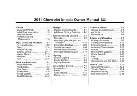 PDF 2011 Chevy Chevrolet Impala Owners Manual