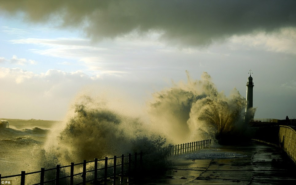 Whipped up: Forecasters said Britain would feel the contrast in weather after basking in above-average temperatures up to 22C in recent days. Seaburn is pictured