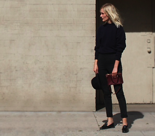 LE FASHION BLOG STREET STYLE CLASSIC EASY COMBO LOOK KNIT SWEATER CROPPED LEATHER PANT LOAFER HARLEY VIERA NEWTON BUE TRANSPARENT ROUND SUNGLASSES LAYERED BUTTON DOWN SHIRT BANGLES SILVER CUFF LONG WAVY HAIR