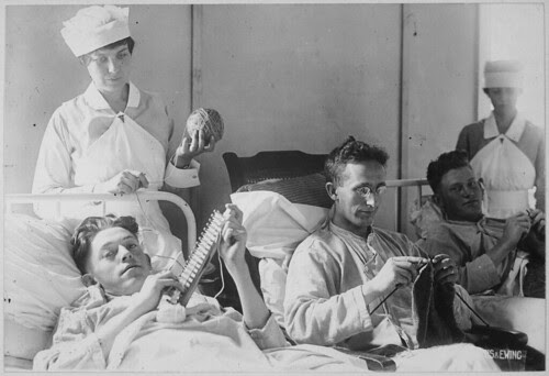 Bed-ridden wounded, knitting. Walter Reed Hospital, Washington, D.C. Harris & Ewing., ca. 1918 - ca. 1919