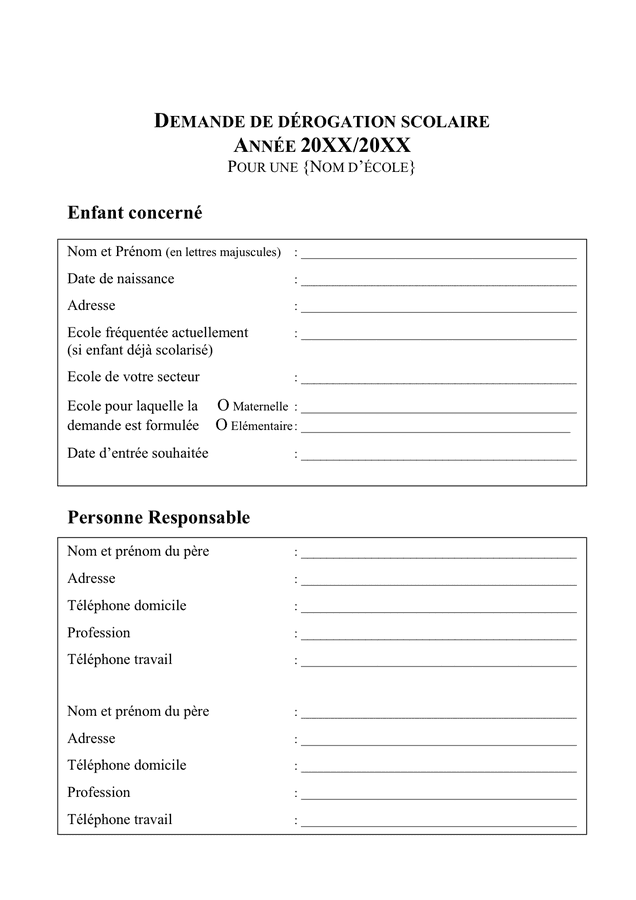 lettre dérogation école maternelle