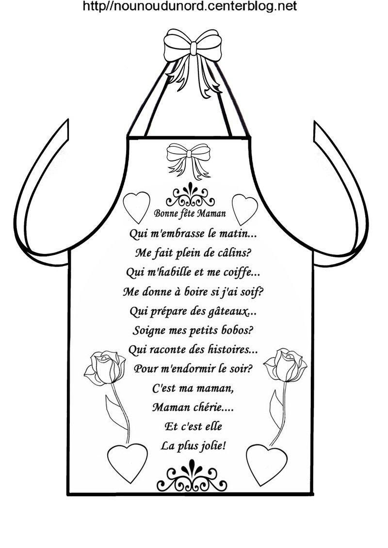 tablier fete des meres poeme en COLORIAGE