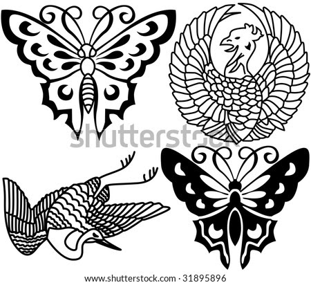 outlines of birds. Japanese tattoo, irds,