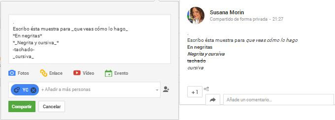 texto editado en Google Plus