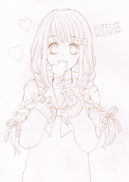 Ngagolak 女の子 イラスト 線画 かわいい