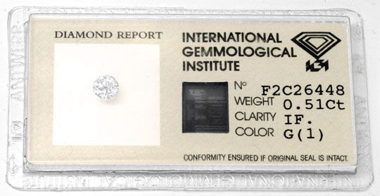 Foto 1, Diamant 0,51ct Brilliant, IGI, Lupenrein G VG/VG Juwel!, D5785