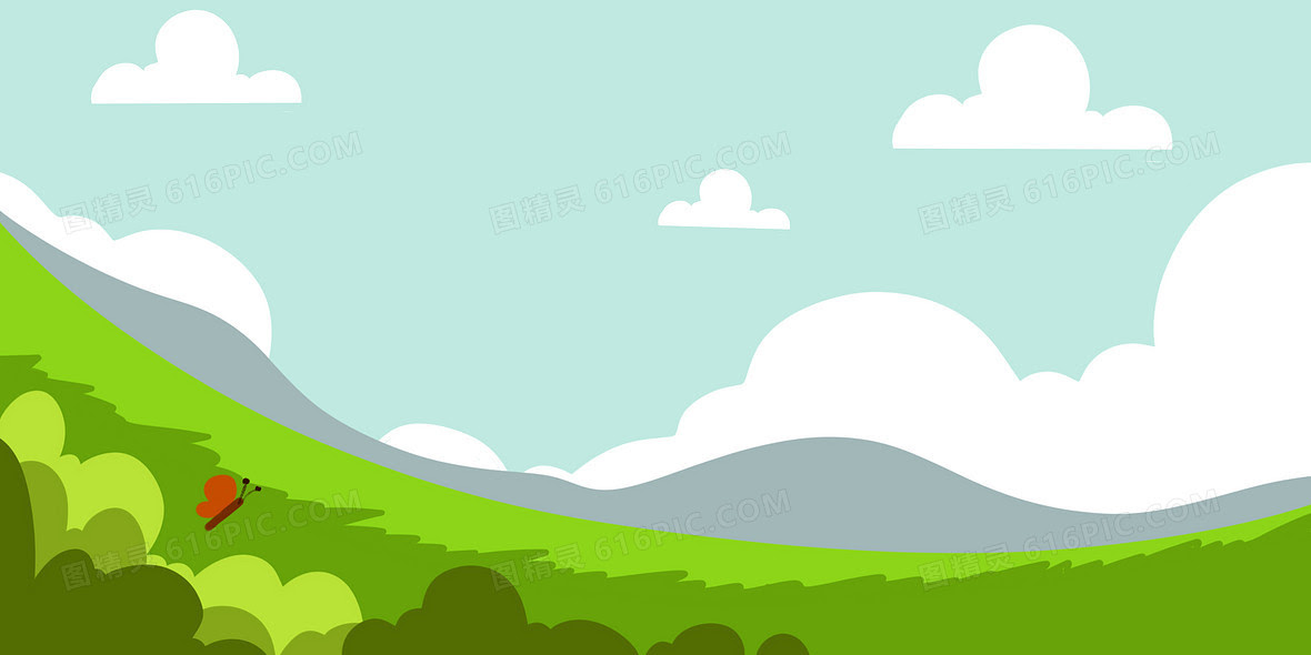 蓝色绿色草地白云天空卡通插画背景素材背景图片下载 4724x2362像素jpg格式 编号vwkf7mq4v 图精灵