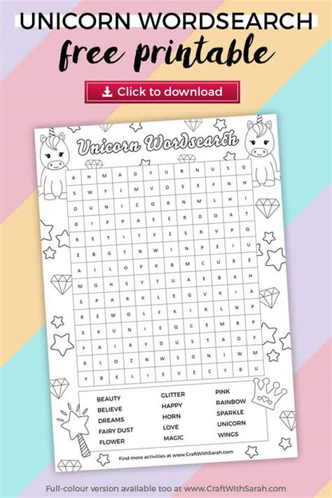 unicorn word search printable craft with sarah