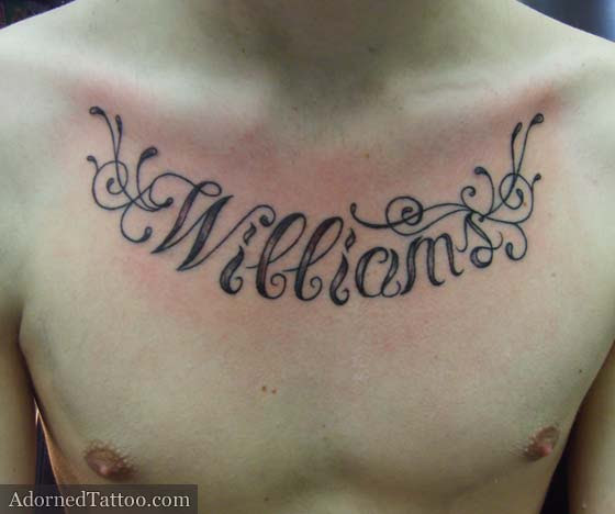 Surname and filigree chest tattoo. surname with filigree chest tattoo Surname and filigree chest tattoo. surname with filigree chest tattoo