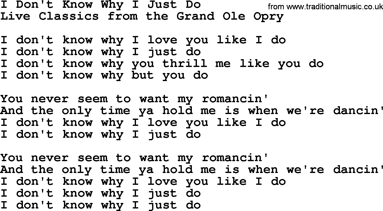 I Don T Know Why I Just Do By Marty Robbins Lyrics