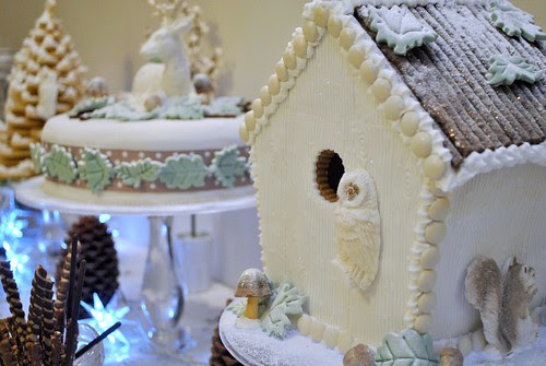 Gingerbread house on Winter Woodland candy table
