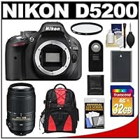 Nikon D5200 Digital SLR Camera Body with 55-300mm VR Zoom Lens + 32GB Card + Battery + Backpack Case + Filter + Accessory Kit