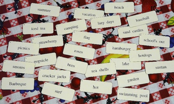 27 Preemie Mini SUMMER time Flash Cards -  new 2012 paper labels altered art signs words scrapbooking uprint