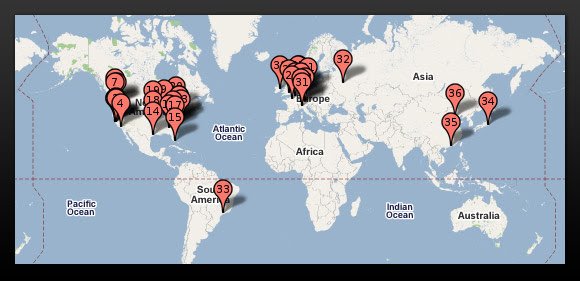 world map europe asia. World map of Google data