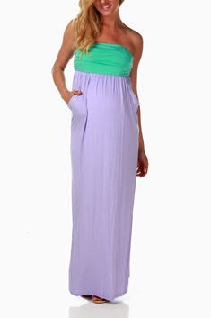 Lavender Colorblock Strapless Maternity Maxi Dress