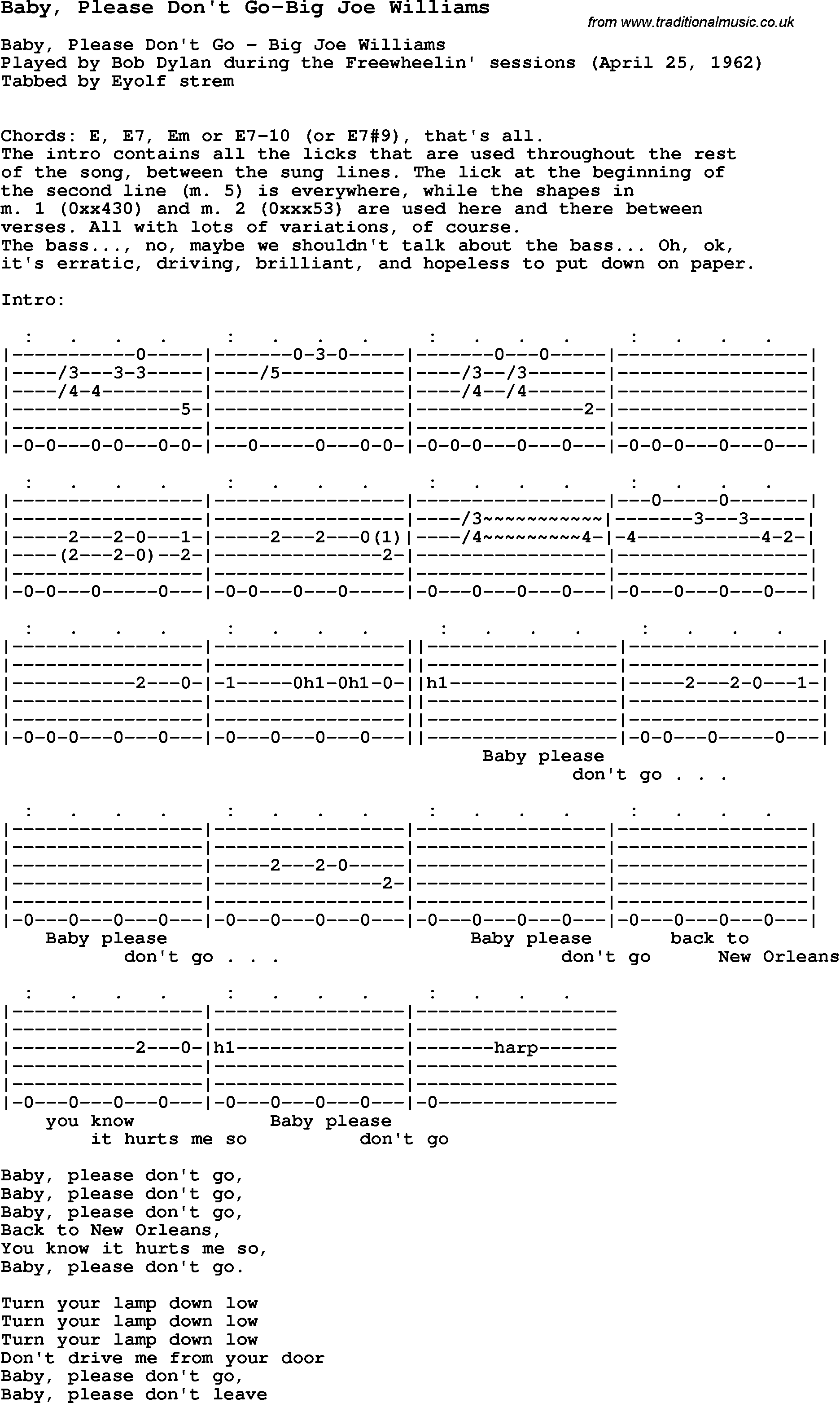 Blues Guitar Lesson For Baby Please Don T Go Big Joe Williams With Chords Tabs And Lyrics