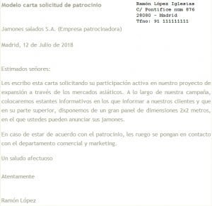 Modelo Carta solicitud de patrocinio - Ejemplos De