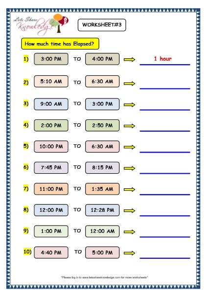 Grade 3 Maths Worksheets: (8.6 Elapsed Time) - Lets Share Knowledge