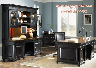 Set Meja Kantor Warna Hitam Kayu Mahoni