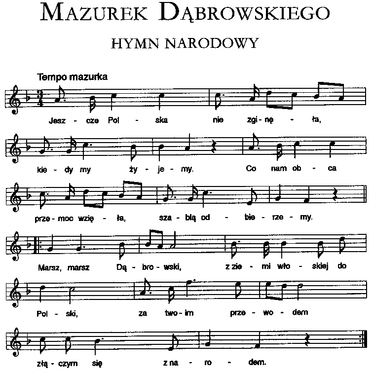 Sl J Wybicki Mazurek Dabrowskiego Z Nutami