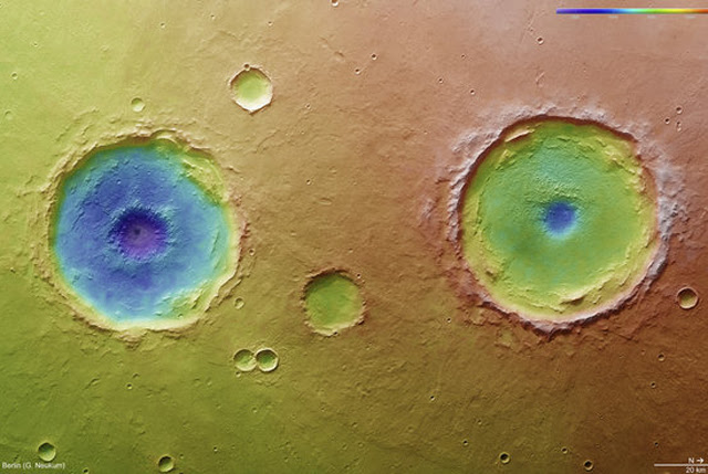 Imagen de los cráteres gemelos 'Arima', en Marte. | ESA