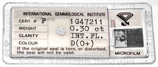 Originalfoto DIAMANT IGI 0,30 LUPENREIN HOCHFEINES WEISS PLUS JUWEL!