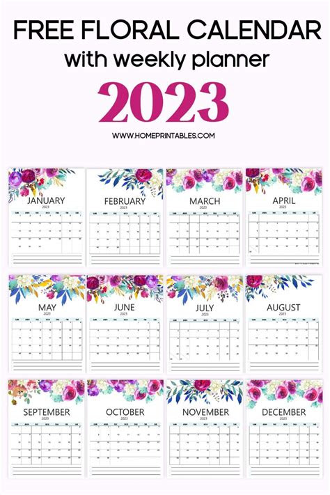  best free printable calendar 2023 in beautiful florals free printable