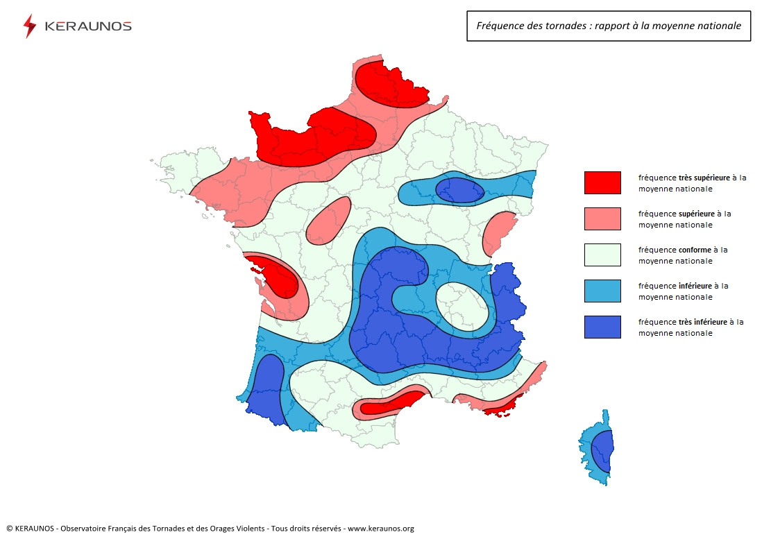 carte tornade Fréquence et risques de tornades en France : départements et 