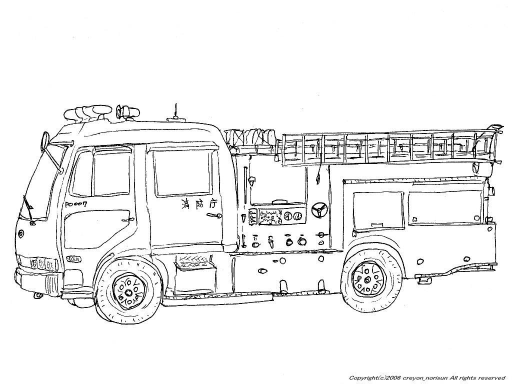 消防車の下絵 乗り物のぬりえ