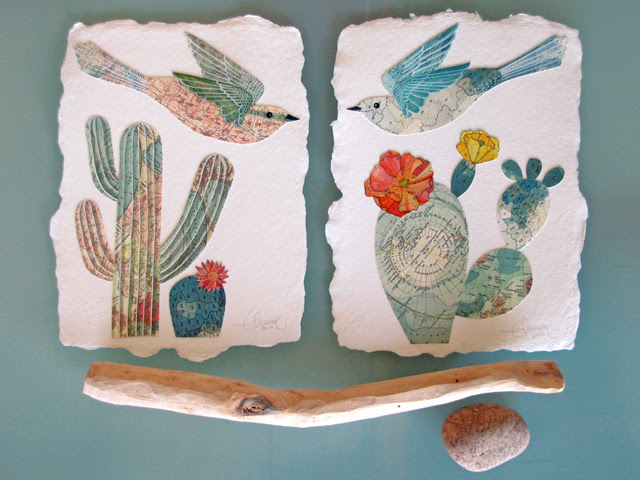 Map collage birds