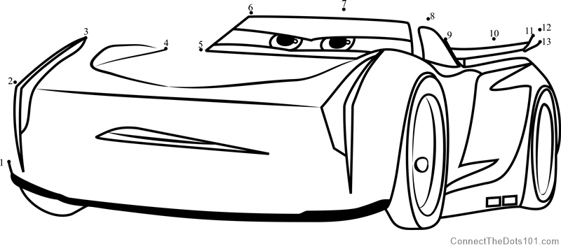 Jackson Storm from Cars 3 dot to dot printable worksheet ...