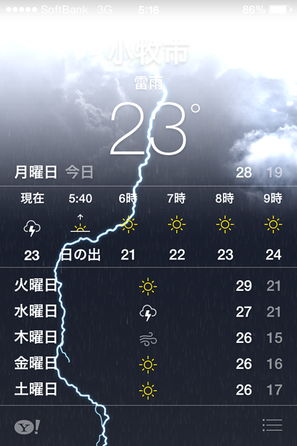 Ios 7 天気アプリ 雷雨 の時の雷のアニメーションが カッコイイ 5 写真共有サイト フォト蔵