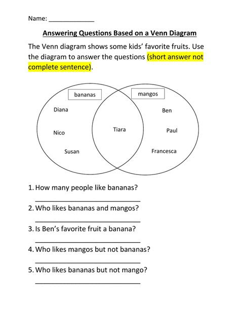 venn diagram worksheet worksheets  kindergarten